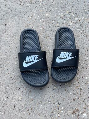 Nike Black Slides with White Logo